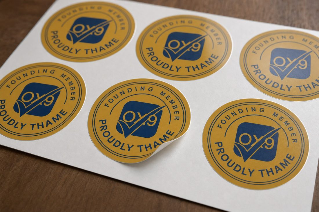 A sheet of die-cut Proudly Thame decals